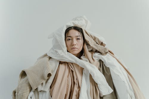Woman wrapped with Fabrics