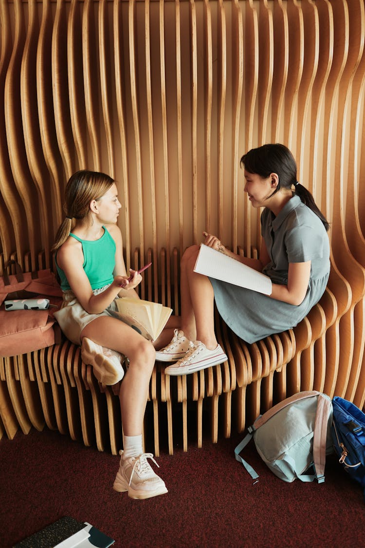 Young Girls Studying A Lesson Together