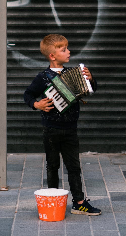 A Boy Playing the Accordion 