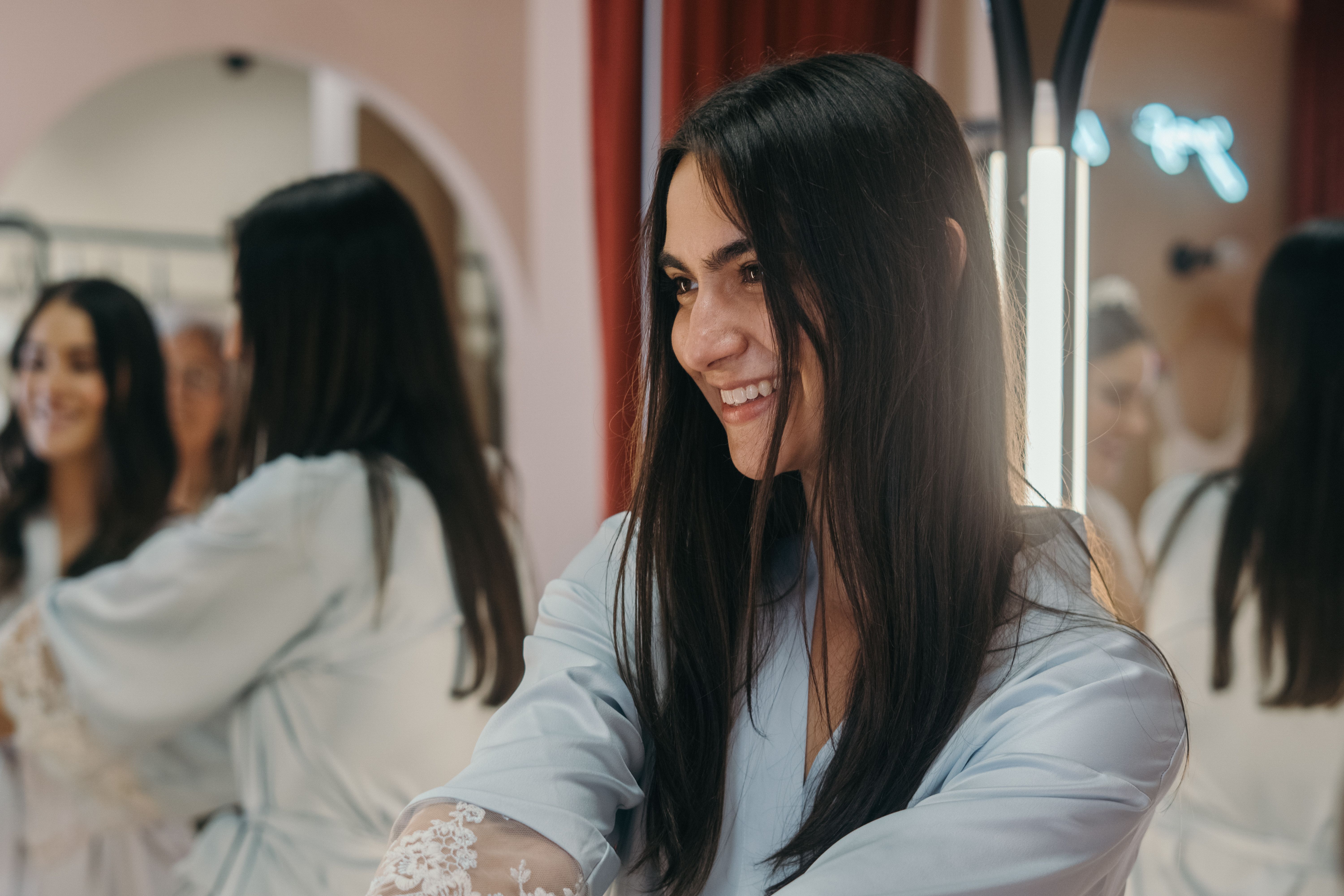Woman in Blue Dress Shirt Smiling · Free Stock Photo