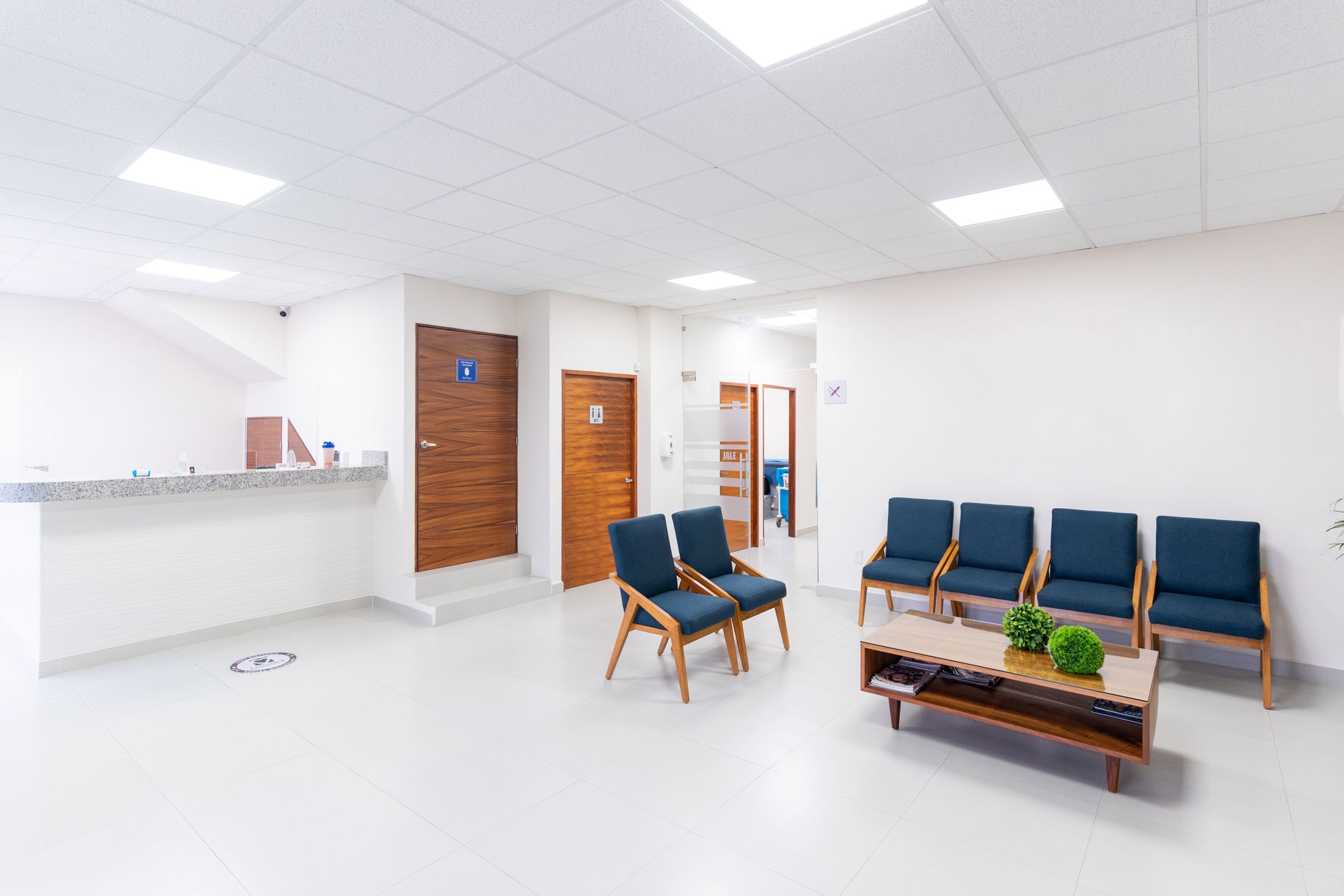 Bright urgent care clinic waiting room