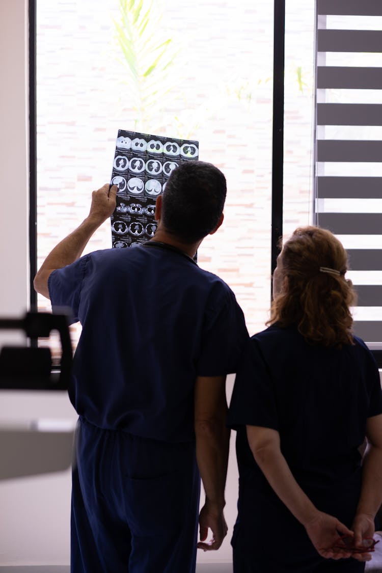 Back View Of Doctors Looking At An X-ray 