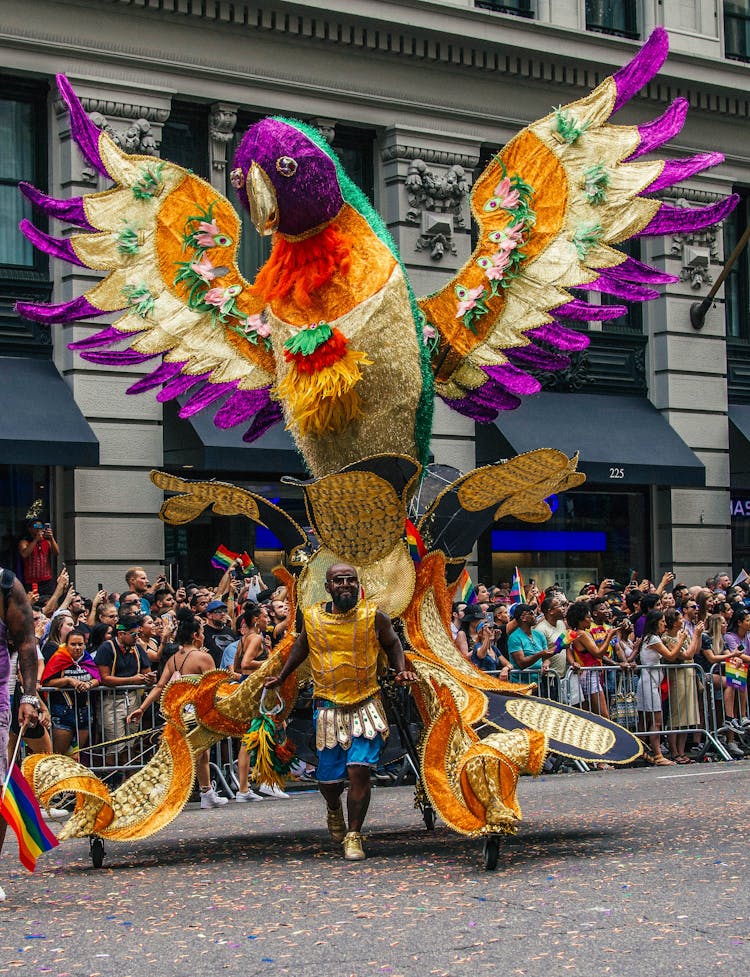 Man With Bird Float On Parade