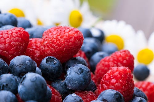 Close-up of a Mix of Blueberries and Raspberries