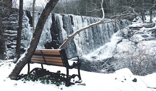 Schnee Bedeckt Mit Brauner Und Schwarzer Stahlcouch