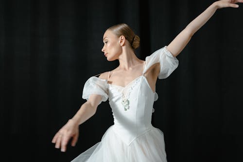 A Ballerina in White Tutu Dress Dancing