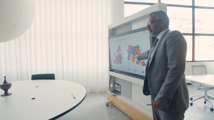 A Man In Suit Doing A Presentation