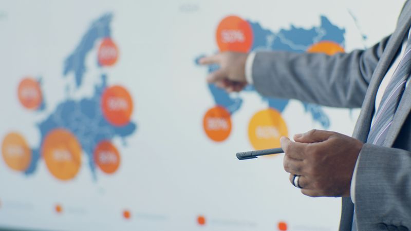 Professional presenting analytics on a map