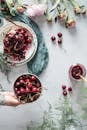 Red Cherries on Clear Glass Bowl