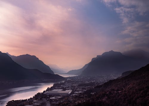 Pink Sunset above Mountain Landscape