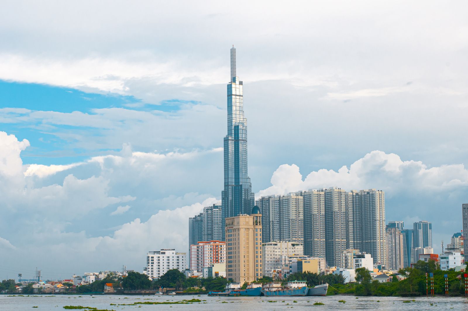 Landmark 81 and the Ho Chi Minh City skyline across the Saigon River