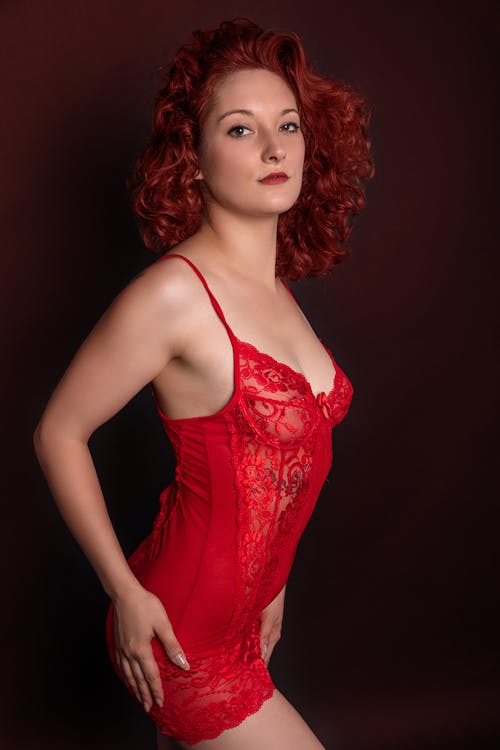 Free Woman in Red Spaghetti Strap Lingerie Stock Photo