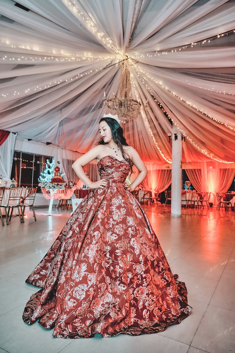 Woman In Red Ball Gown 