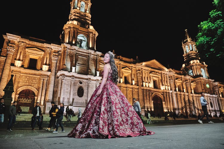 Woman In Red Ball Gown 