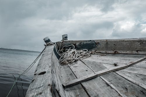 Close-Up Shot of Wooden Boat in the Sea