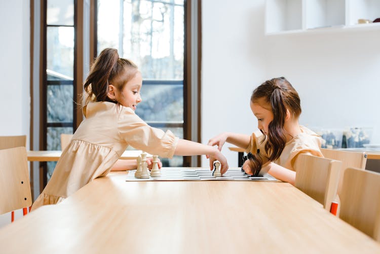 Two Girls Playing Chess
