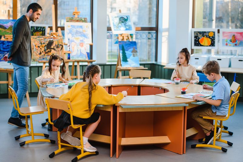 Students in art class