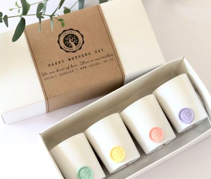 Stylish candle set in an elegant gift box, perfect for Mother's Day gifting.