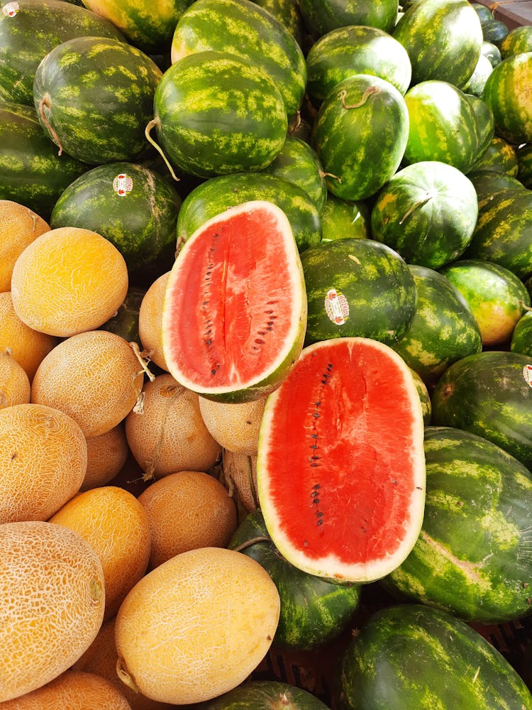 Close Up Of Juicy Melons And Watermelons