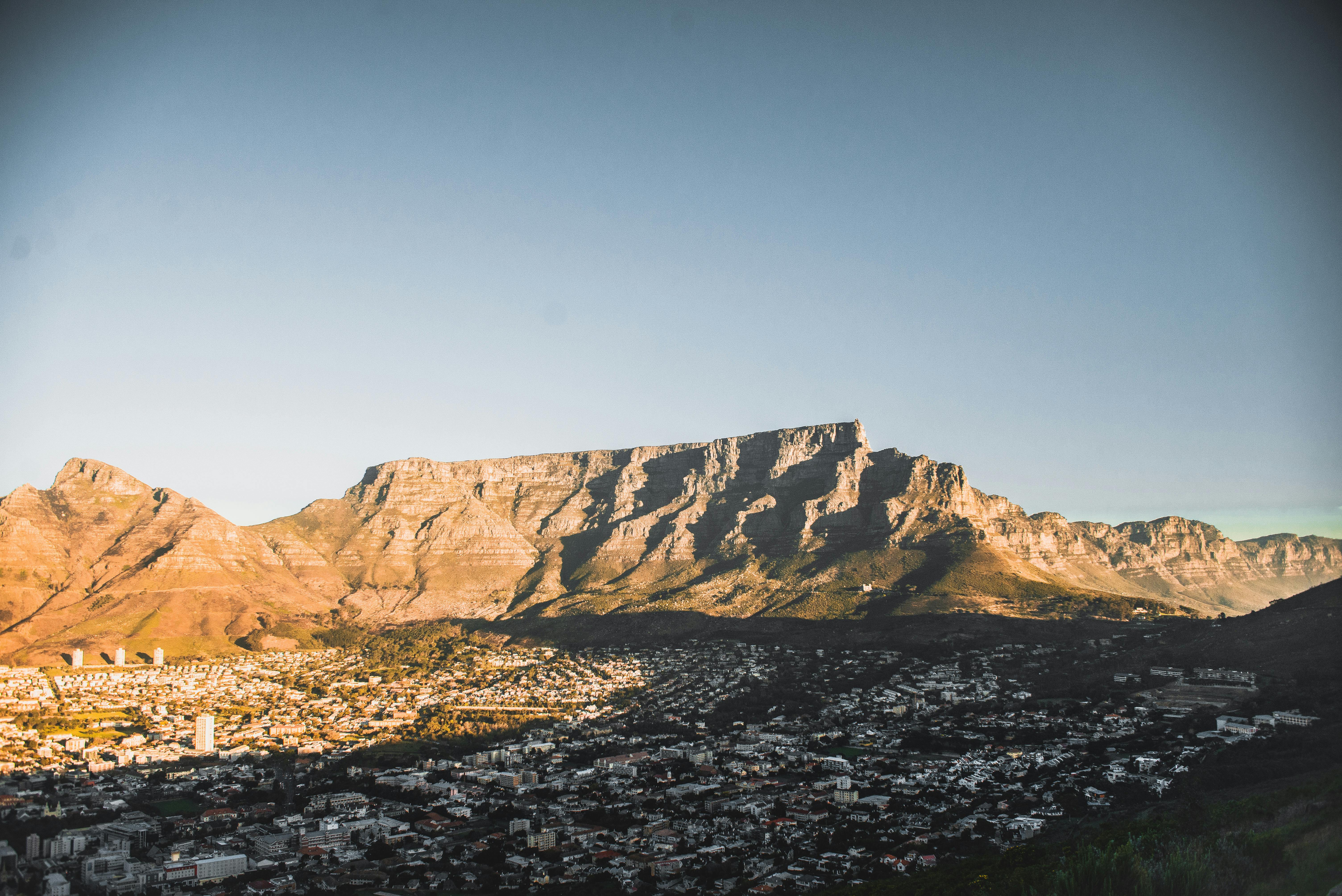 Cape Town city and Table Mountain seen from below.