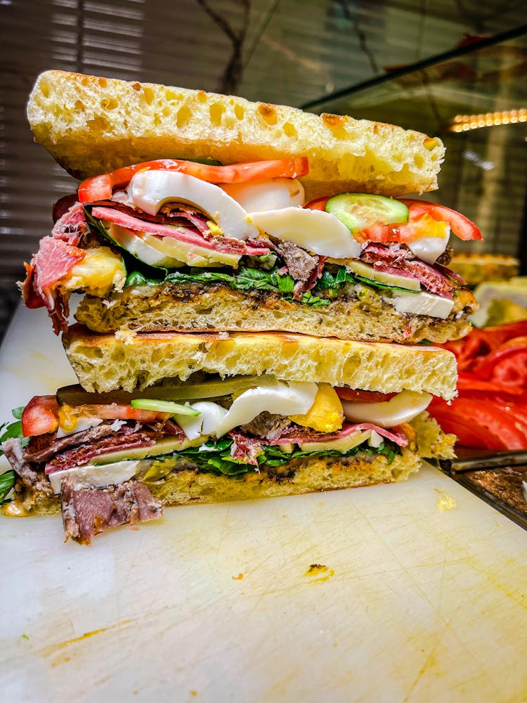 Close-up Of Big Sandwich On Table