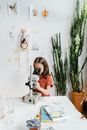 A Girl Using a Microscope