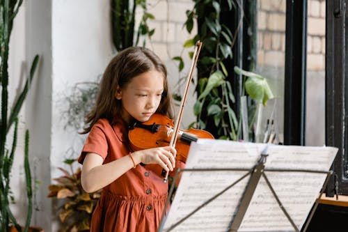 A Diligent Girl Playing Violin