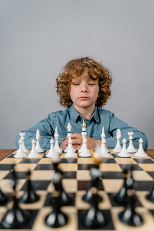 Free A Smart Boy Playing Chess Stock Photo