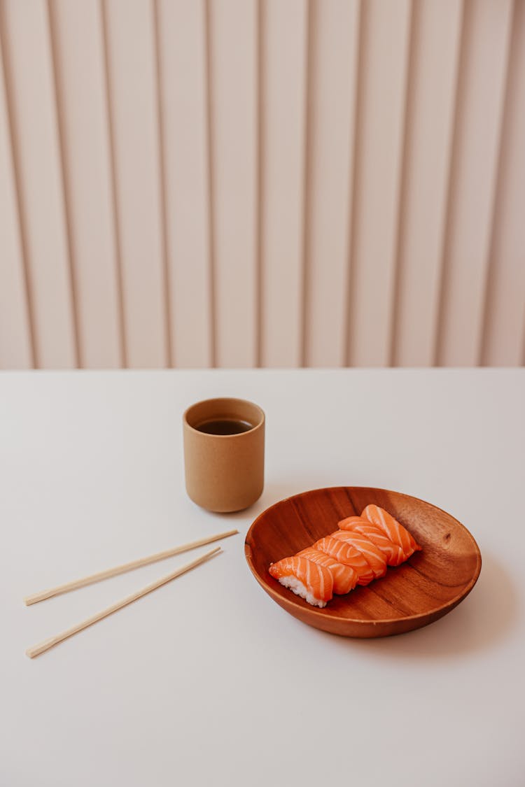 Sushi On A Wooden Bowl