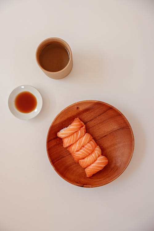 Sushi on a Wooden Bowl