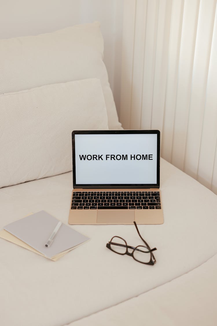 Work From Home Text On Laptop Screen