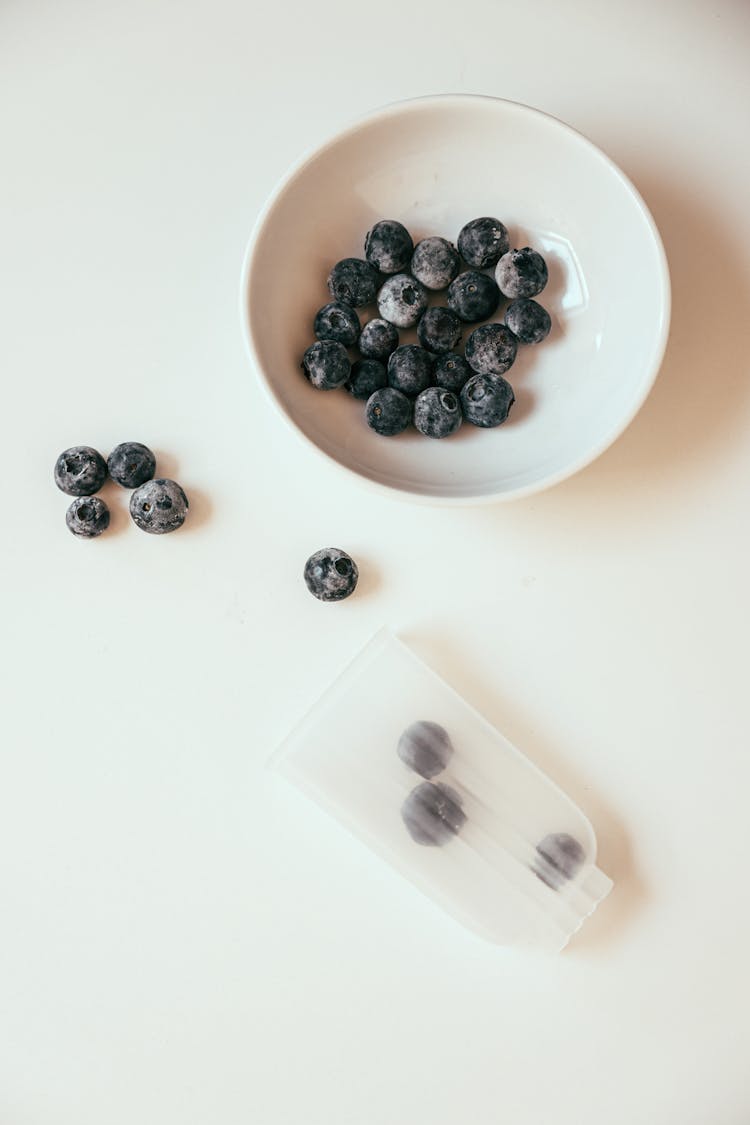 Overhead Shot Of Huckleberries In A Bowl