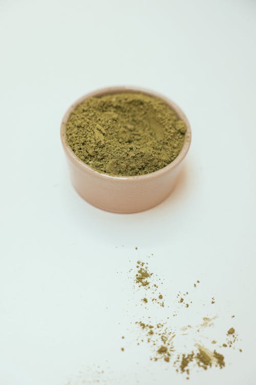 Free Green Tea Powder on a Ceramic Container Stock Photo