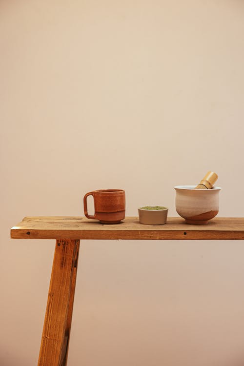 Free Tea Utensils on a Wooden Table Stock Photo