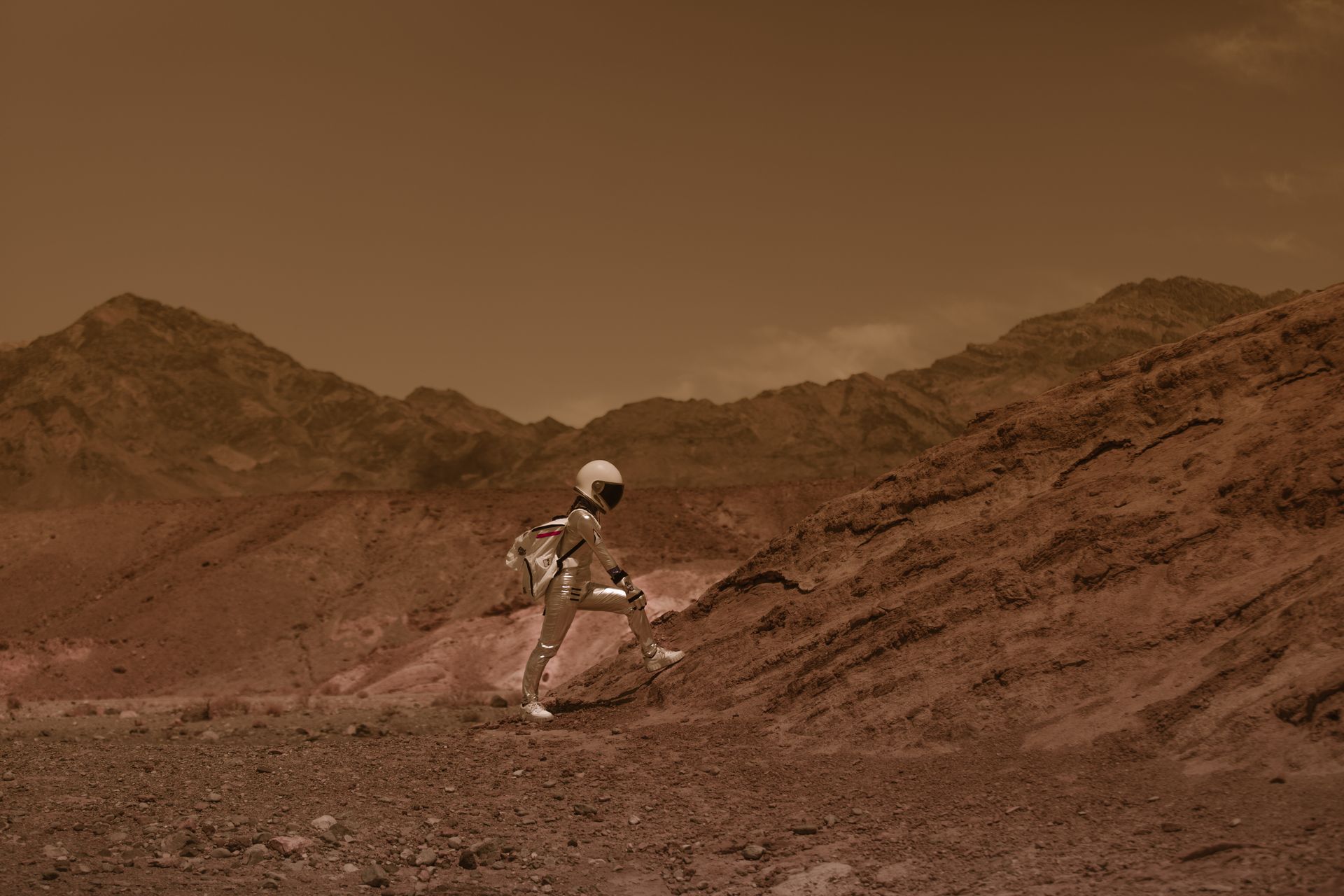 An Astronaut Walking on Mars