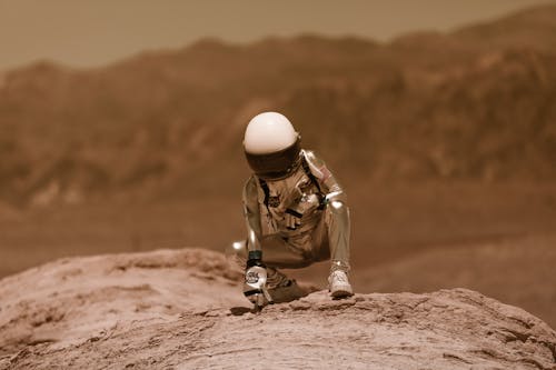 Foto stok gratis astronaut, batu, berjongkok