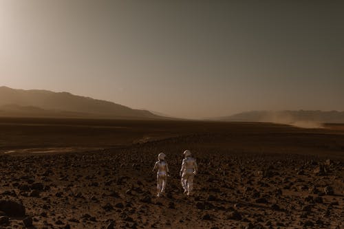 Couple of Astronauts Walking on Mars