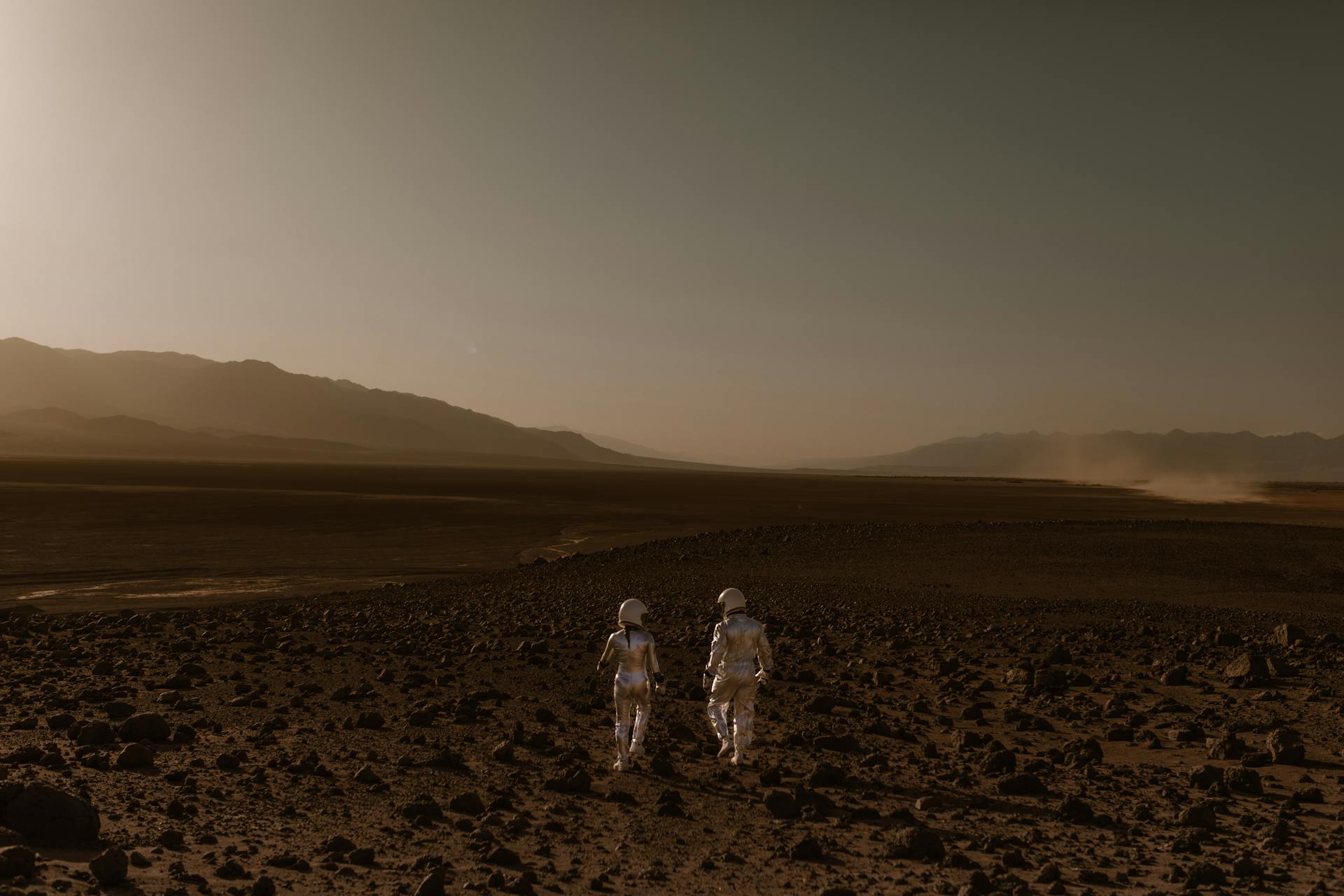 Couple of Astronauts Walking on Mars