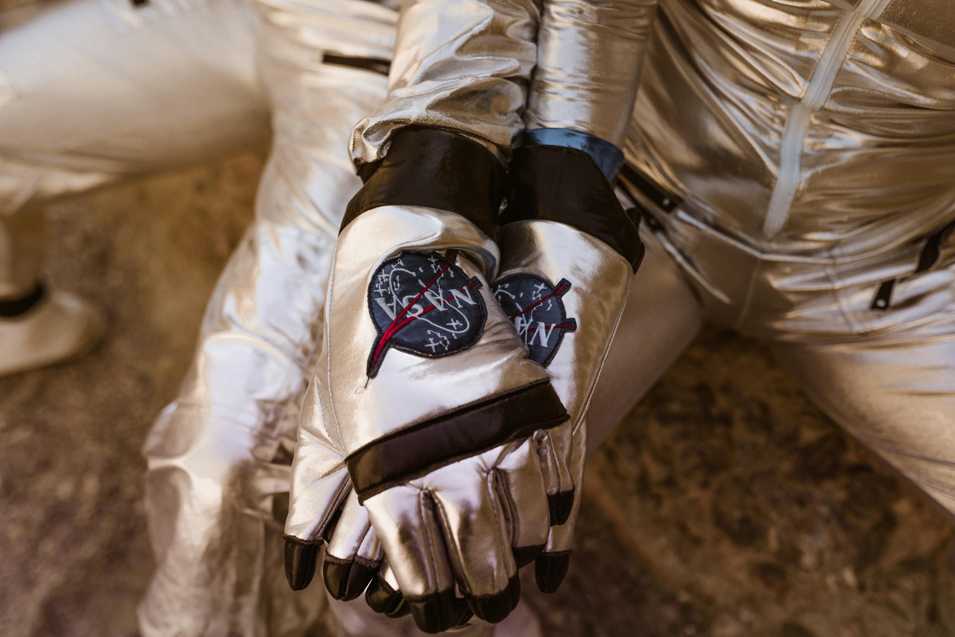 Gloves with NASA Patches of a Couple Holding Hands