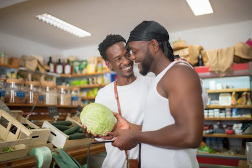 Free Men Shopping for Grocery Together Stock Photo