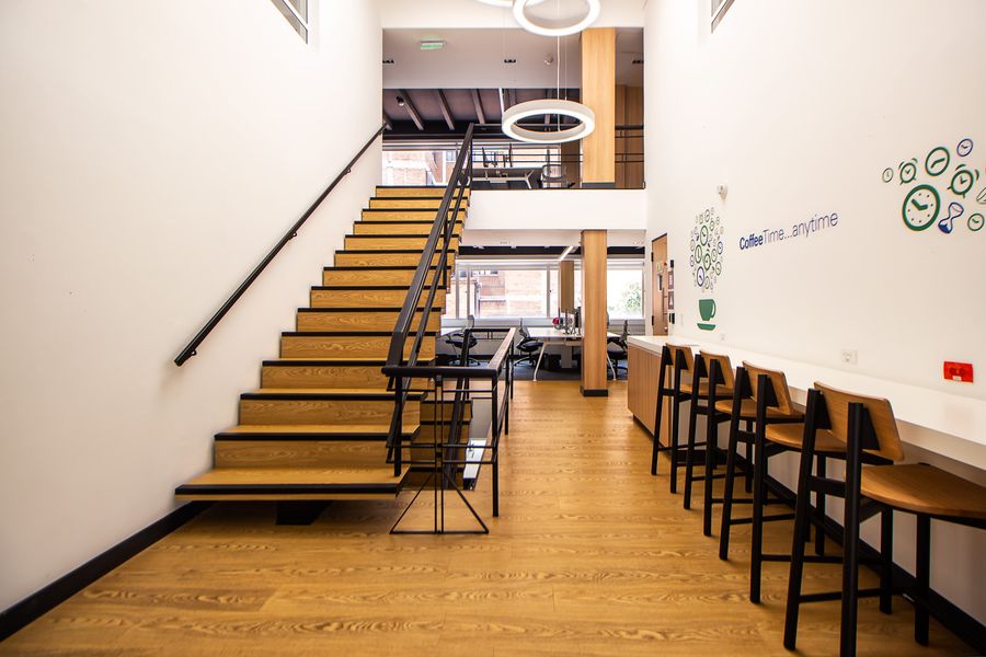 Polished hard flooring and stairs in a commercial building