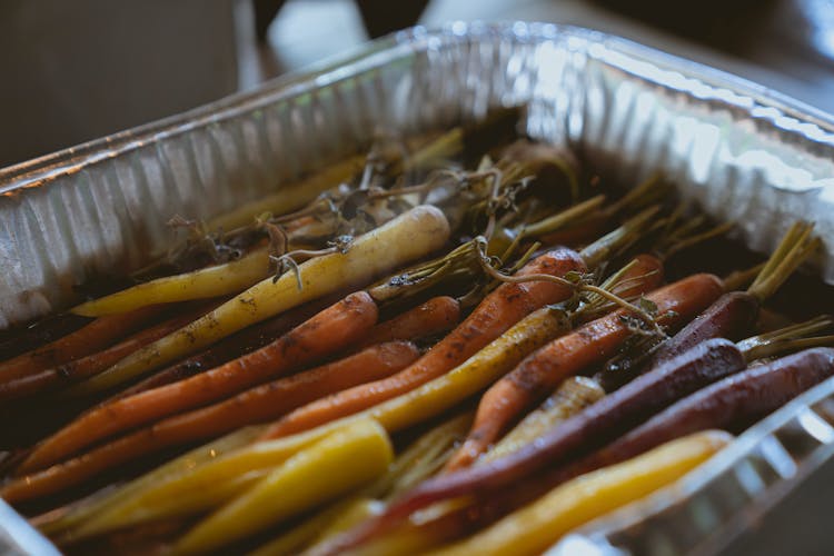 Grilled Carrots On Metal Tray