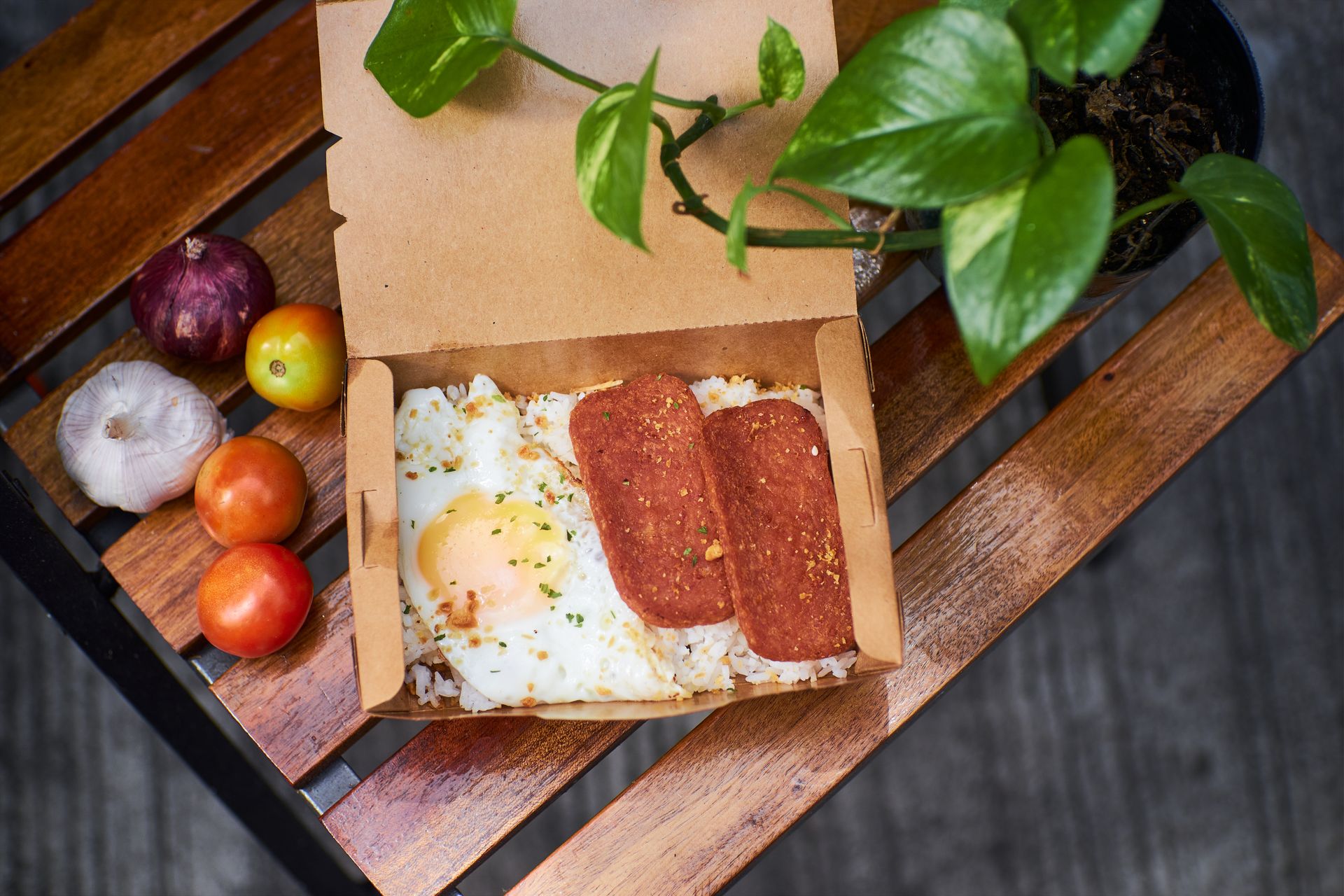 Egg and Meatloaf in a Take Out Box