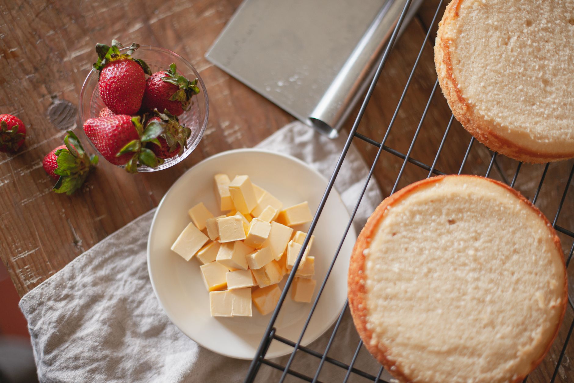 Freshly baked soda cake in pan with golden crust