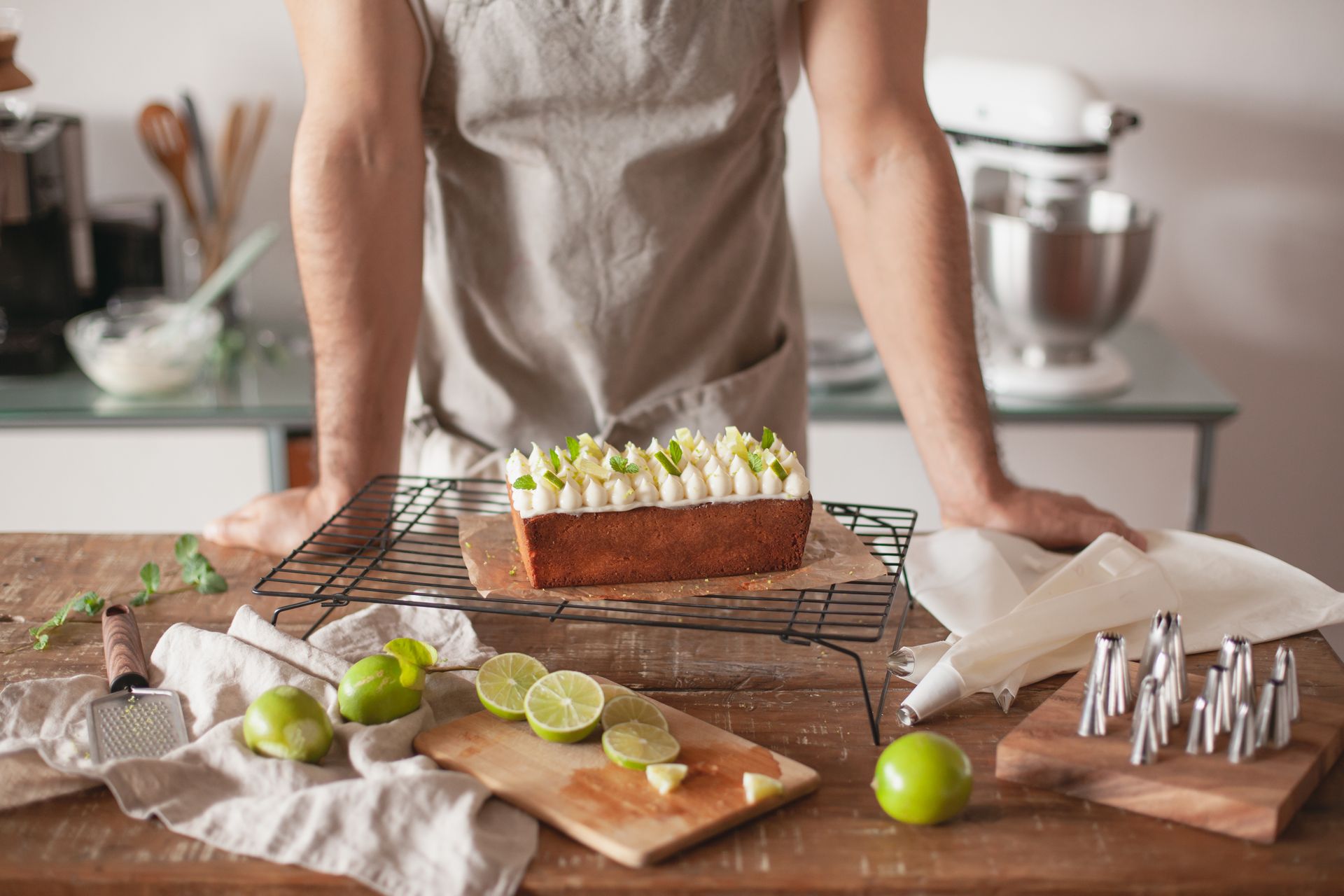 Cake Topped with Cream and Lime