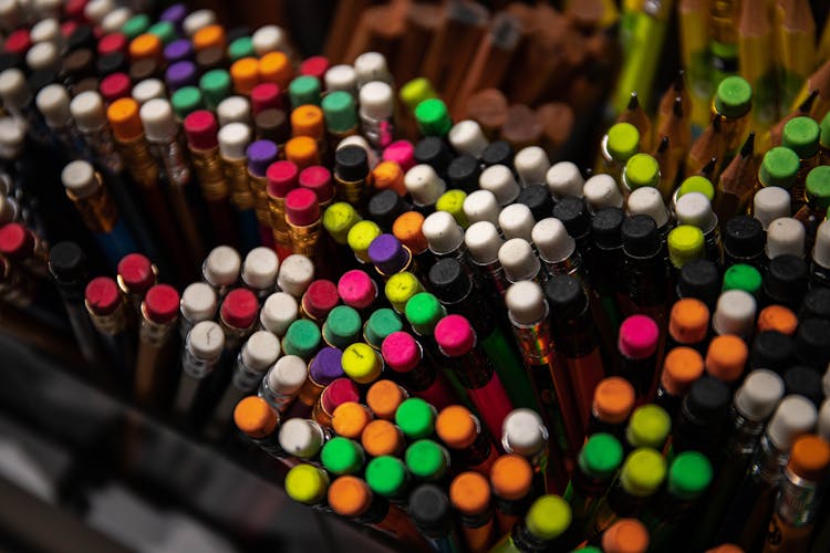 Colorful Erasers On Pencils