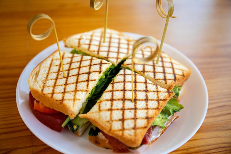 Toasted Sandwich On White Ceramic Plate