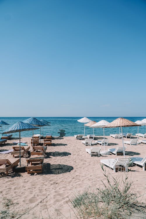 Photos gratuites de bois, bord de mer, chaises longues