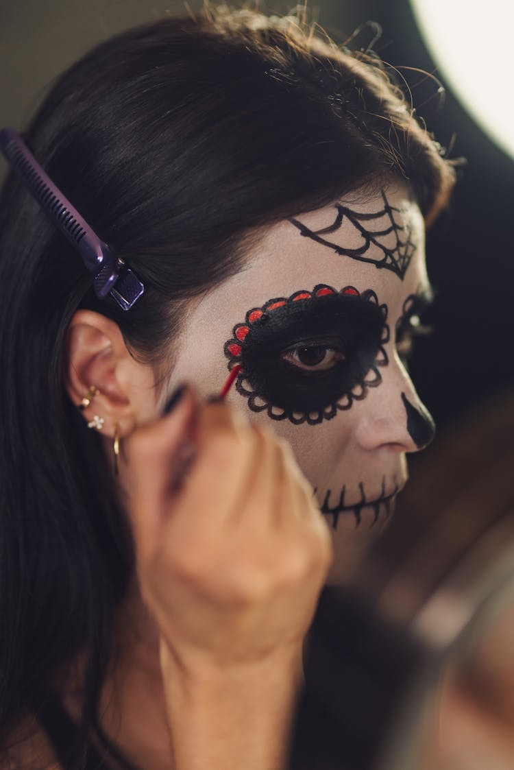 A Woman Applying Makeup