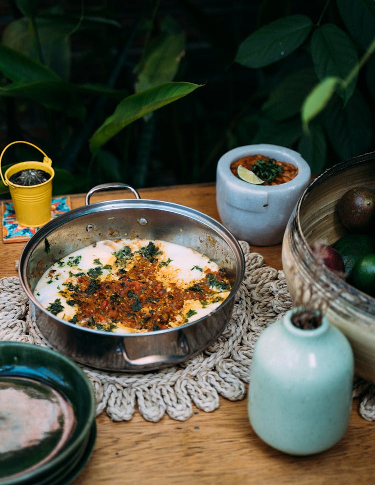 Cooking Pot On Woven Placemat